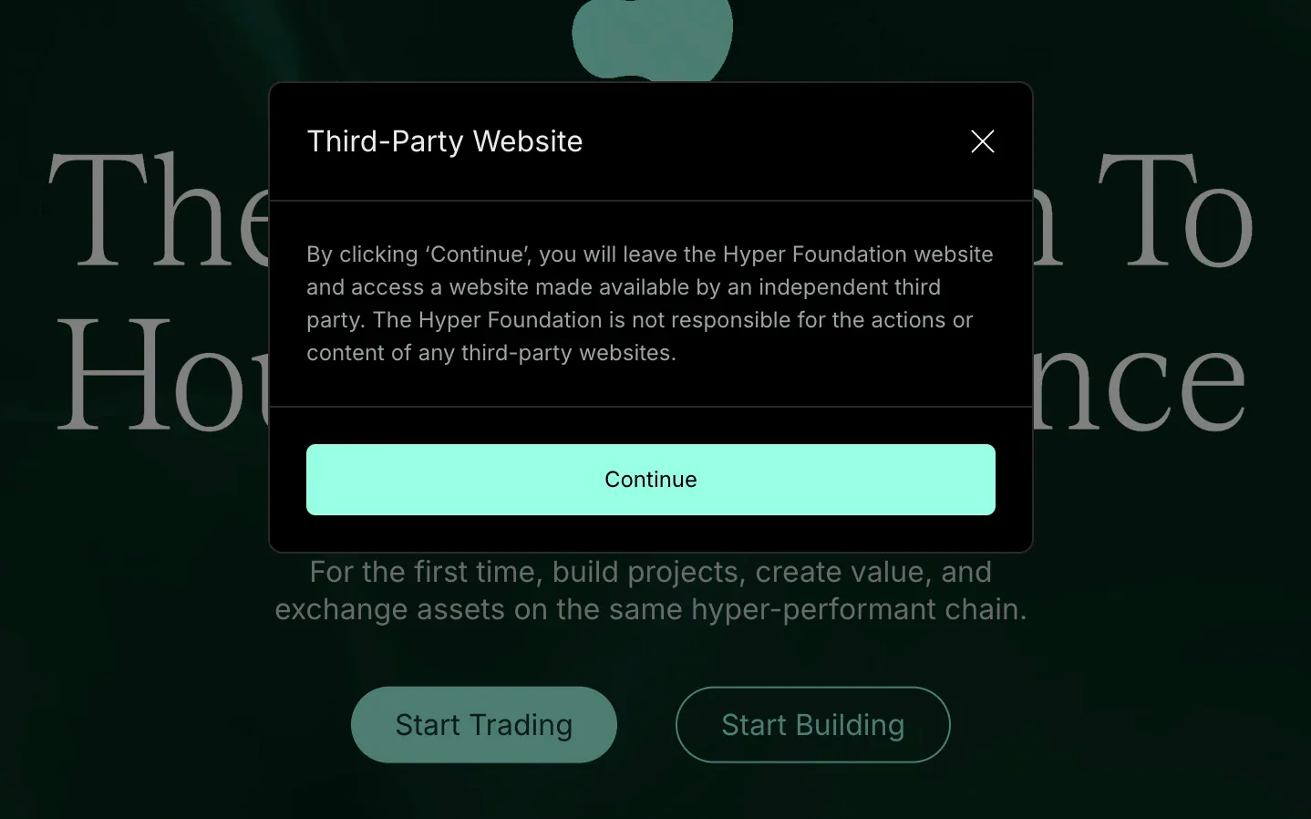 Hyperliquid Foundation notice before opening a third-party trading website.