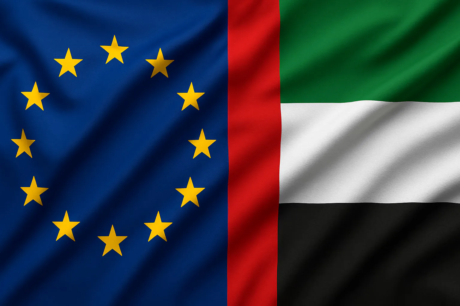 European Union and United Arab Emirates flags side by side.